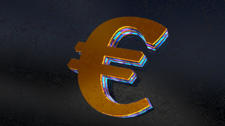 Euro EUR EU money 3d symbol spectacular. Abstract glowing golden metal icon illustration.の写真素材
