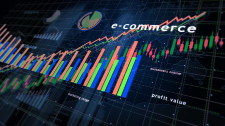 Ecommerce shopping online business charts and graphs diagram concept 3d illustrationの写真素材