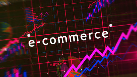 Ecommerce shopping online business charts and graphs diagram concept 3d illustrationの写真素材