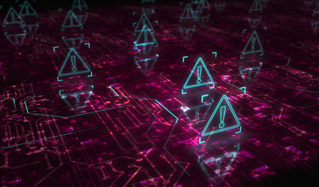 Alert warning and security breach alert symbol digital concept. Network, cyber technology and computer background abstract 3d illustration.の写真素材