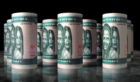 Eritrea nakfa Eritrean money money rolls 3d illustration. 20 ERN banknote rolled. Concept of finance, cash, economy crisis, business success, recession, bank, tax and debt.の写真素材