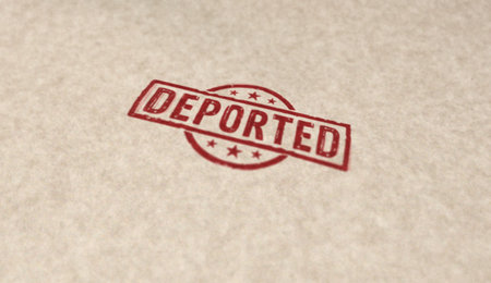 Deported stamp icons in few color versions. Illegal migration concept 3D rendering illustration.