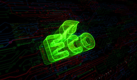 Eco friendly and sustainable economy symbol digital concept. Network, cyber technology and computer...