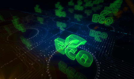 Eco friendly and sustainable economy symbol digital concept. Network, cyber technology and computer...