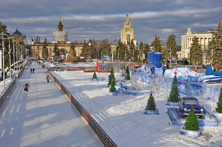 winter ice rink in moscow. this is the largest ice rink in europeのeditorial素材