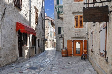 Street in the old town of Kotor in Montenegroの写真素材
