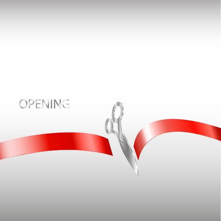 A red ribbon with scissorsのイラスト素材