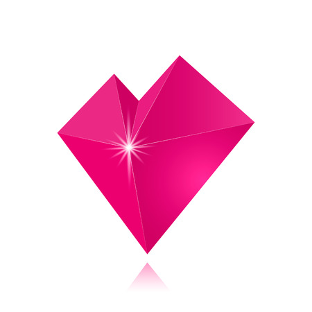 A beautiful glass heart of pink color in low-poly style and sharp edges. Vector illustration with shadow.のイラスト素材