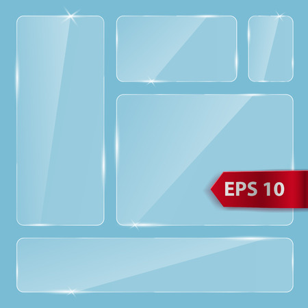 Glass panels with rounded corners. Vector transparent glass design elements for game and web. Glass surface backgroundのイラスト素材