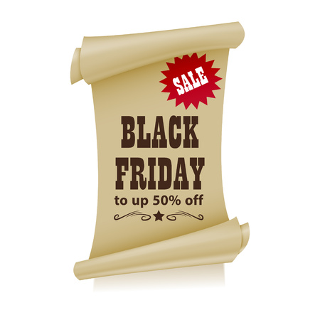 Black Friday in style western poster. Cartoon vector illustration of folded sheet of paper. Offer. Vector.のイラスト素材