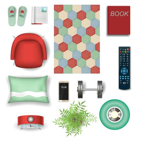View top. Set elements for design interiors. Accessories. Vector symbol.のイラスト素材