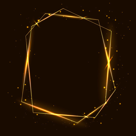 Vector golden frame with effects of light. Shining polygons. On a dark background. Vector illustration.のイラスト素材