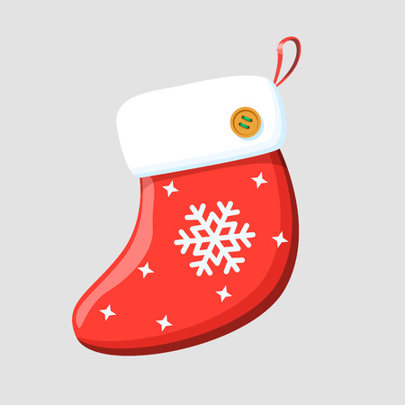 Christmas sock for gifts. Red Santas boot with a snowflake.のイラスト素材