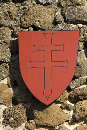 Crests on the fortress of Szigliget, Hungary.の写真素材