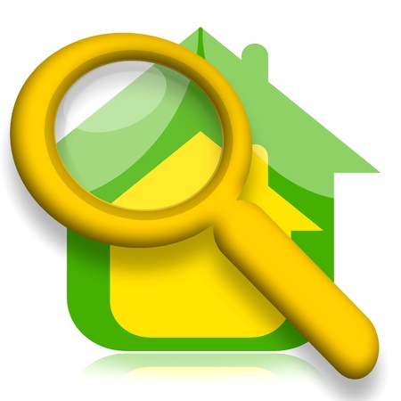 House under magnifying glass illustration over white backgroundの写真素材