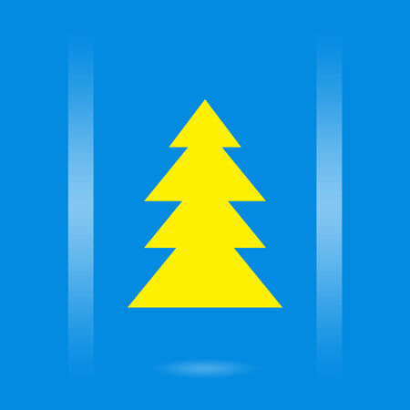 Christmas design with yellow Christmas tree on blue backgroundの写真素材