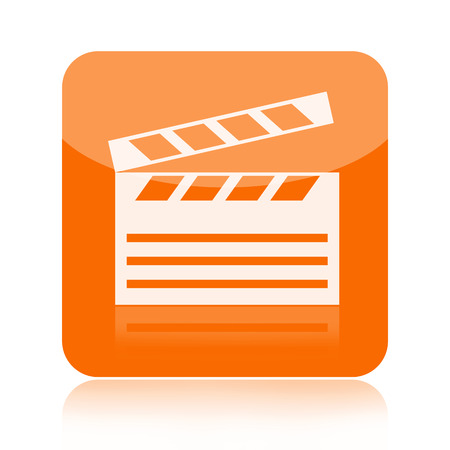 Clapper board cinema icon isolated on white backgroundの写真素材