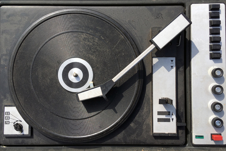 Dirty retro vinyl player top viewの写真素材