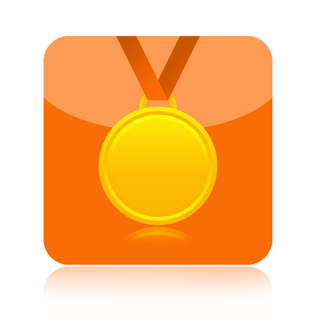 Gold medal icon isolated on white backgroundの写真素材