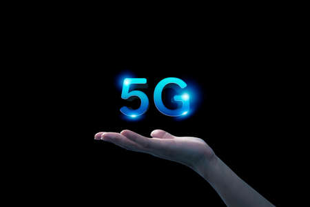 Electronics background of three-dimensional characters of 5G image of Galaxy pattern