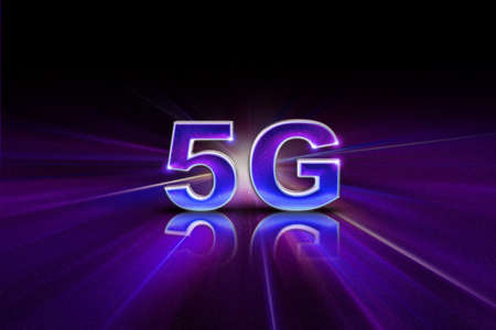 Electronics background of three-dimensional characters of 5G image of Galaxy patternの写真素材