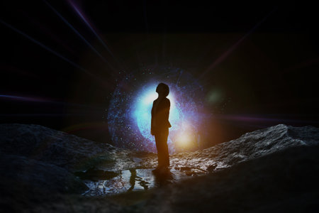 Silhouette of the earth and people