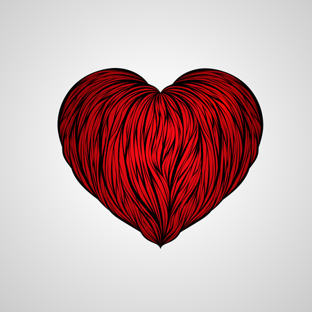 Vector abstract love heart red lined art hand-drawn. wave hair nature 
vintage on background white gray.のイラスト素材