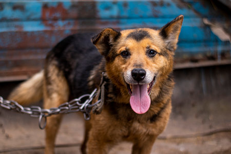 Black and brown dog with tongue