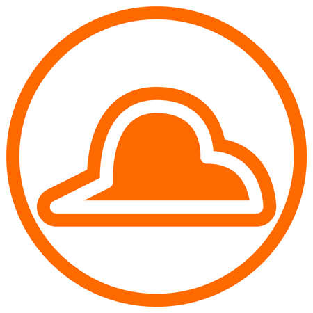 Sharp cloud icon in flat design with orange color and outline on a line circle background.のイラスト素材
