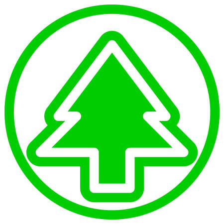 Sharp tree icon in flat design with green color and outline on a line circle background.のイラスト素材