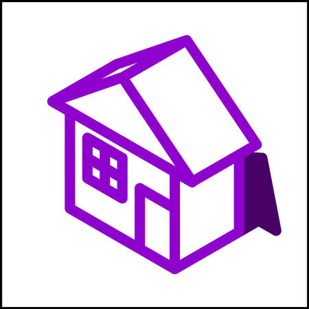 Standard house icon in isometric flat design with purple color and shape of a shadow.のイラスト素材