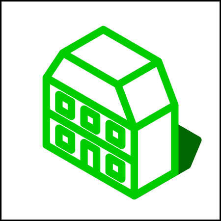 Apartment icon in isometric flat design with green color and shape of a shadow.のイラスト素材