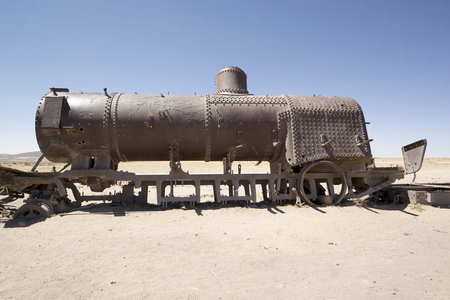 Rusty train, train cemetery in Uyuni, Bolivia - front viewのeditorial素材