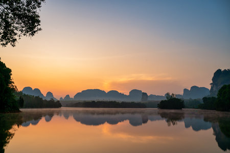 Nong Thale lagoon in morning, The famous place of Krabi, Thailandの写真素材