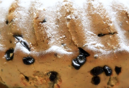 sponge cake with raisins and sugar closeupの写真素材
