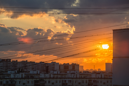 Sunset sunrise in the city. Warm scene.の写真素材