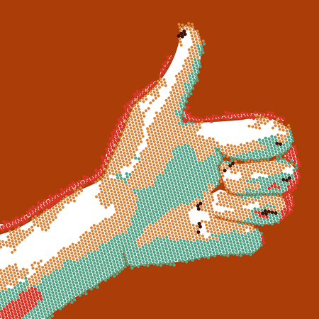 Cartoon dotted hand thumbs up. vector buisness success like illustration.のイラスト素材