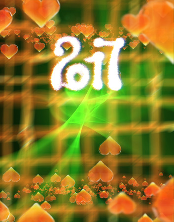 Happy new year 2017 isolated numbers written with light on dark bokeh background and red flying...