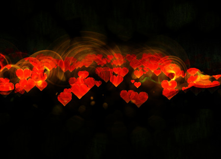 Red gem hearts isolated on dark background. Geometric rumpled triangular low poly style graphic 3d render illustration.の写真素材