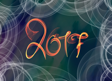 Happy new year 2017 isolated numbers lettering written with fire flame or smoke on colorful...