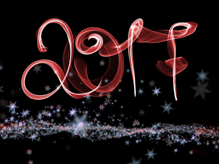 Happy new year 2017 isolated numbers lettering written with fire flame or smoke on black background.の写真素材