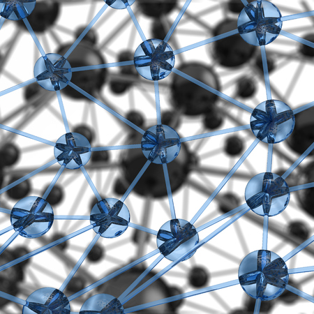 blue glass Molecular geometric chaos abstract structure. Science technology network connection...