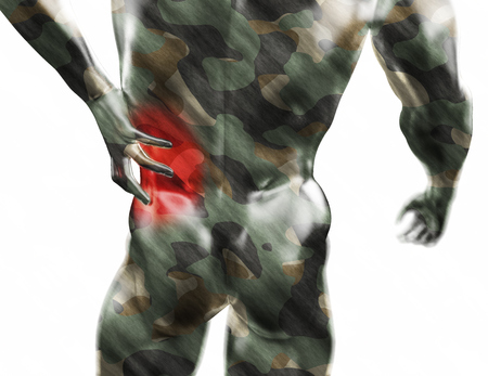 Male torso, pain in the back isolated on white background. 3d rendered illustration.の写真素材