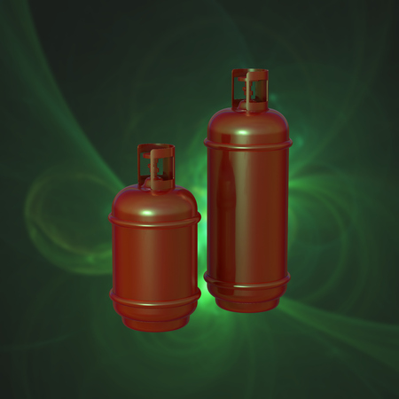 Propane gas cylinder isolated on a green background . 3d illustration.の写真素材