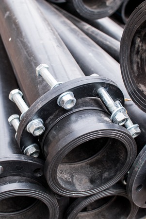 Full Frame of black pvc Industrial pipes with aluminum sidesの写真素材