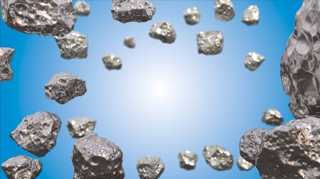 Abstract background in the space with silver asteroids. Copyspace empthy area. Can be used as a...