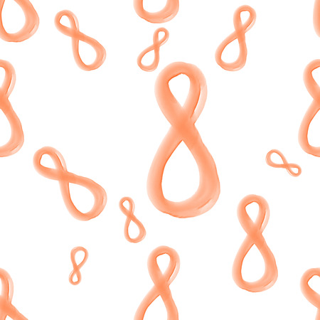orange 8 eight numbers hand draw by watercolor isolated on bright background. Happy womans day seamless design patternの写真素材