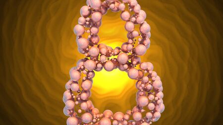 8 March symbol. Figure of eight made of spheres flying over bright involute background. Can be used...