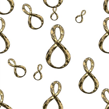 golden 8 numbers isolated on white background. Happy womans day seamless design pattern. 3d...