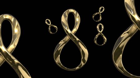 8 March symbol. Figure of eight made of cast gold platinum or silver flying in the air. Decorative...